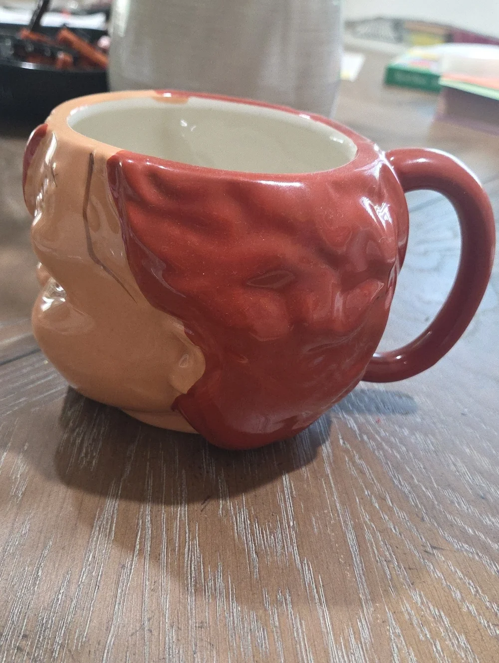 Novelty Horror Doll Face Ceramic Mug in Brown and Red -